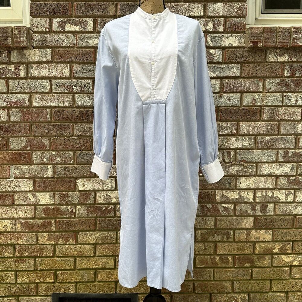 Mes Demoiselles Mary Eve Maxi Shirt Dress Blue White Bib Cotton Prairie Size‎ 2